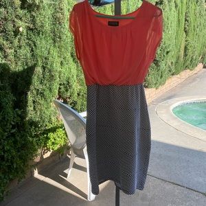 Enfocus studio coral and black polka dot dress